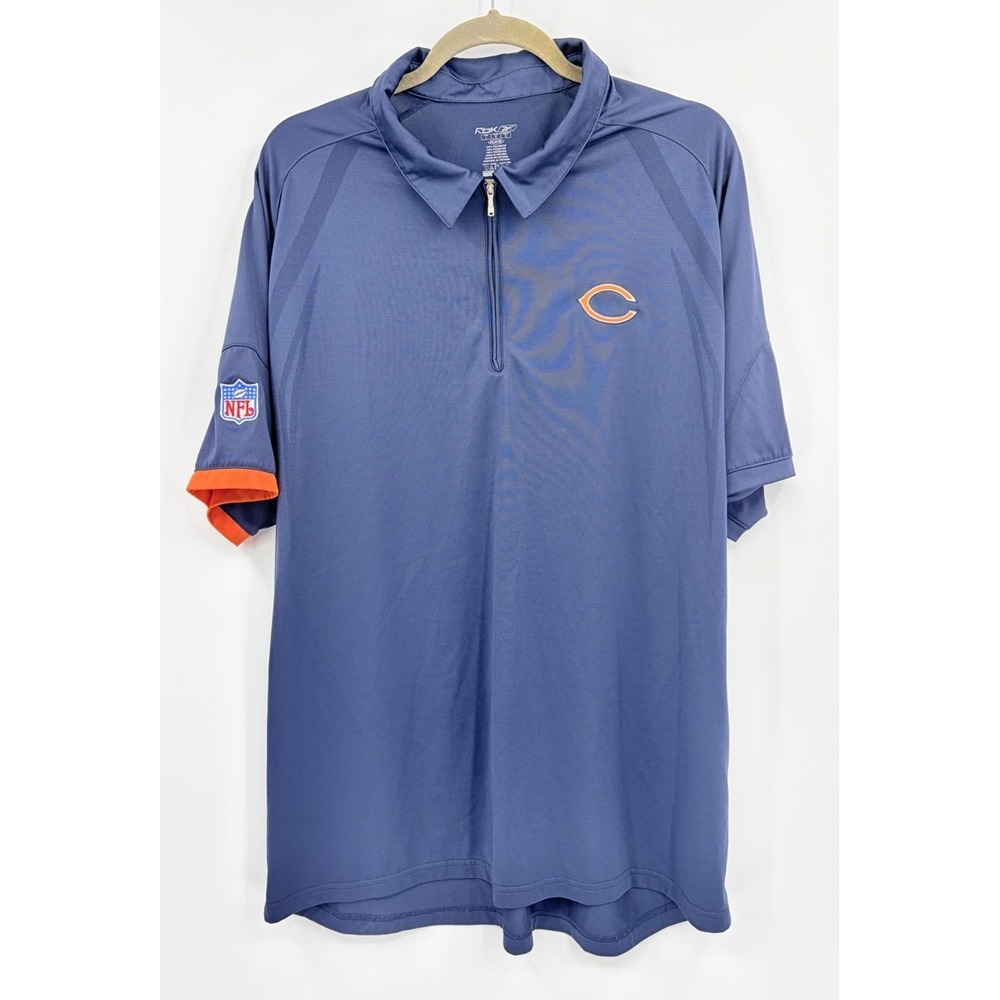 Chicago Bears NFL Reebok Men's Large 1/4 Zip Polo Shirt Navy Blue Short Sleeve